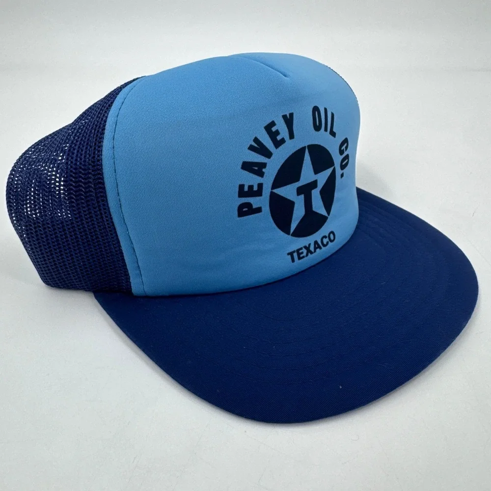 Yupoong‎ Trucker Hat Mens OSFA Blue Vintage Peavey Oil Co Texaco Snapback Mesh